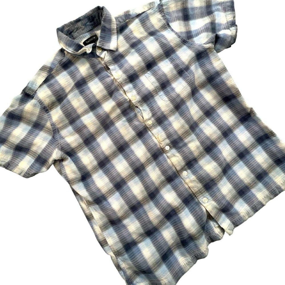 Y2kVan Heusen Men's Blue Plaid Short Sleeve Button Up Casual Shirt Large - Picture 3 of 8